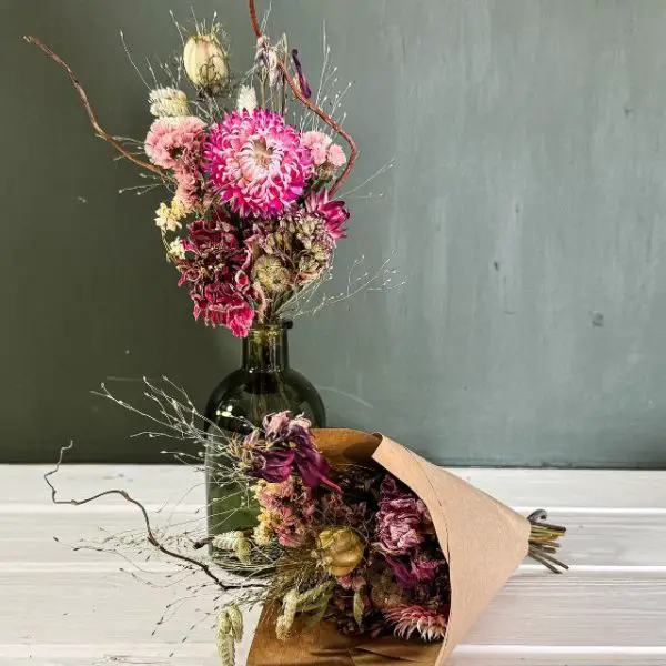 Summer Dried Floral Posy in glass vase